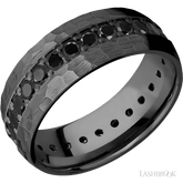 8 mm wide/Domed/Zirconium band with an Eternity arrangement of 05 carat Round Black Diamond stones in a Bead setting